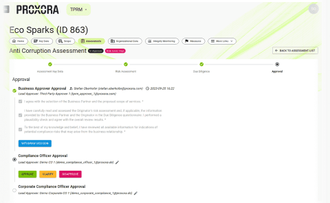 Die Module von PROXORA unterstützen Unternehmen beim Lieferkettengesetz im Bereich Antikorruption Assessment und Approval